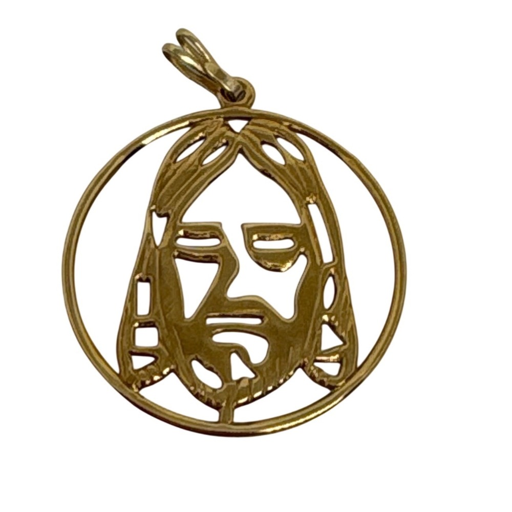 Gold Tone Jesus Face Round‎ Pendant Charm Religious Christian Faith Confirmation